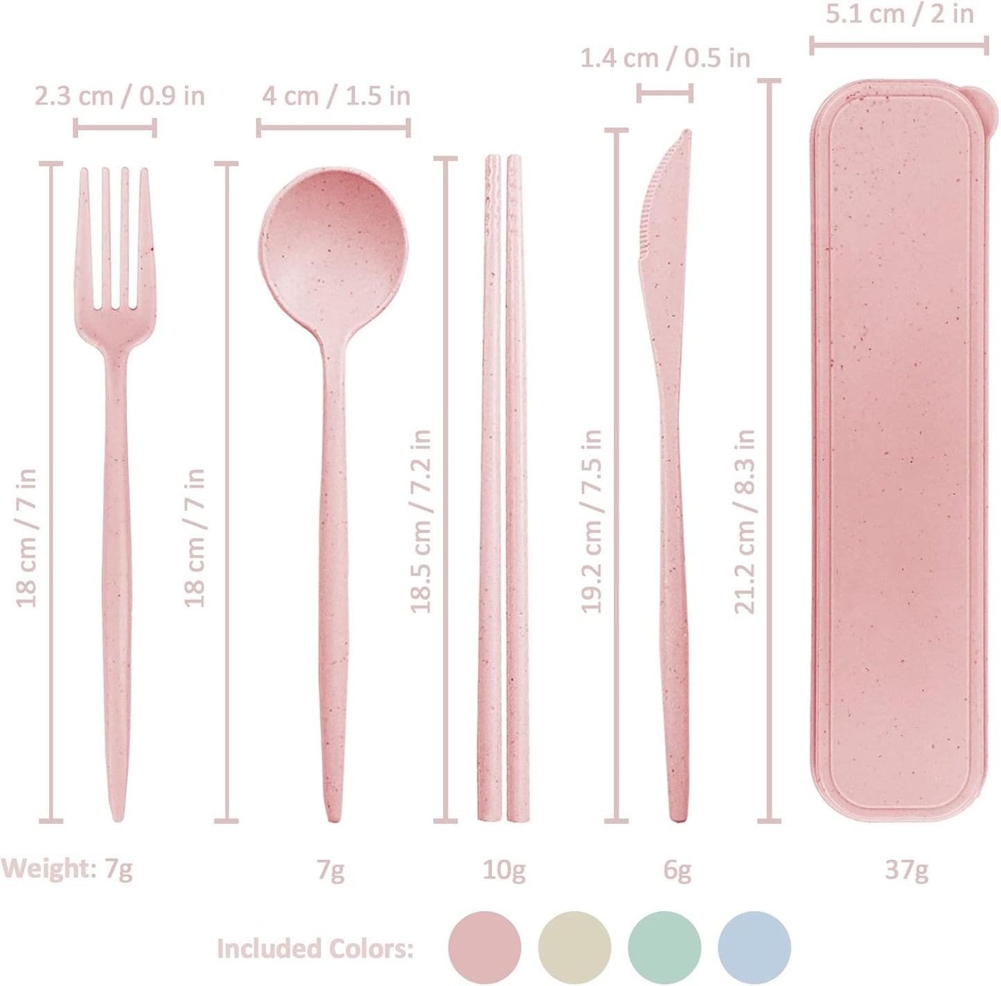 4 Sets Reusable Travel Utensils Set with Case, TWUTGAYW Portable Camping Utensil Set, BPA Free Spoon Knife Fork Chopsticks Tableware for Kids, Plastic Cutlery Set for Lunch Picnic Daily Use(4 Colors)