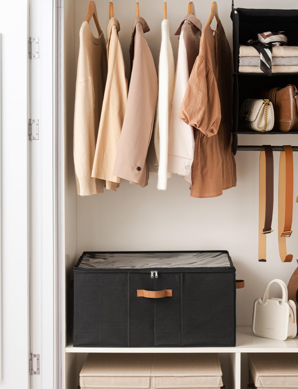 StorageWorks Shoe Organizer for Closet, Fits up to 24 Pairs, Shoe Cubby Storage Containers with Adjustable Dividers and Clear Cover, Black