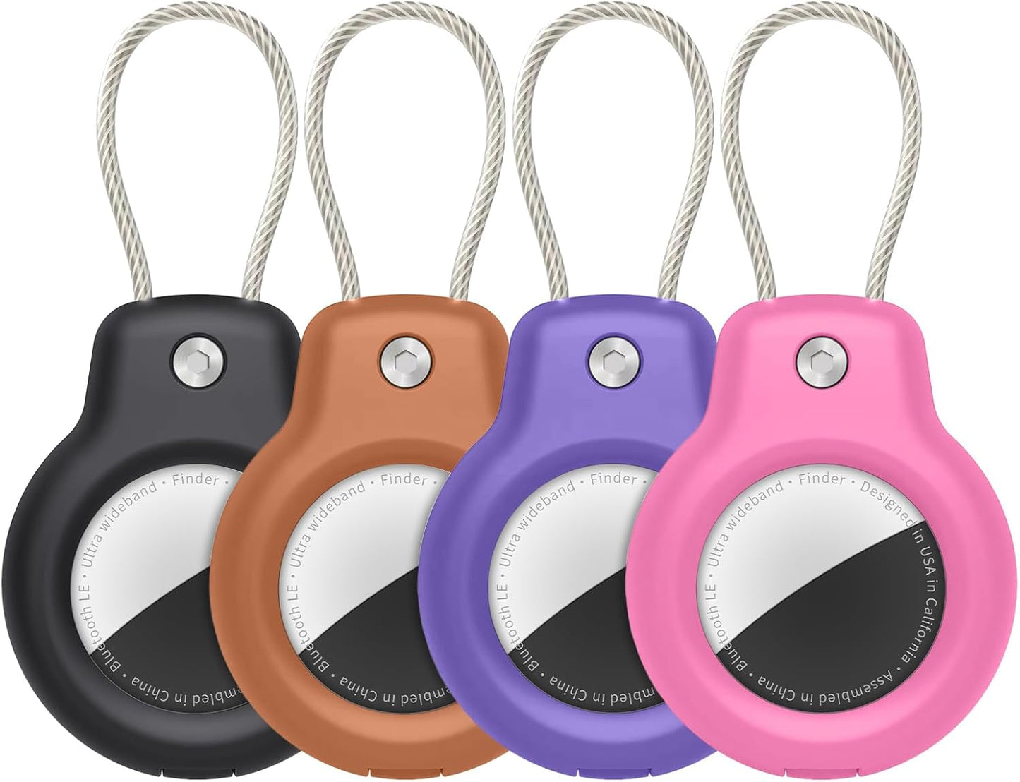 SPGUARD for AirTag Holder Case with Keychain, Air Tags-4 Pack for Apple Air Tag Holder with Wire Cable Lock Key Ring Chain Air Tagholder Accessories for GPS Item Tracker Kids,Keys,Luggage