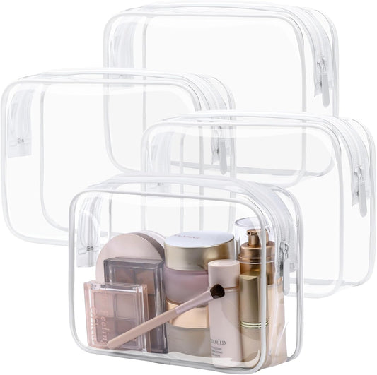 PACKISM Clear Makeup Bags, 4 Pack Quart Size Travel Bag TSA Approved Clear Travel Bags for Toiletries, Carry on Toilety Bag TSA Approved Toiletry Bags, White