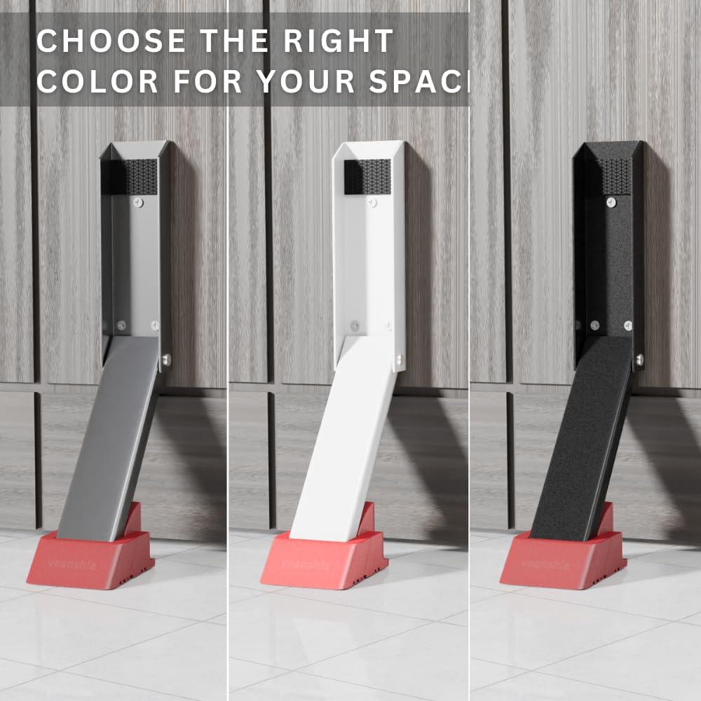 2 Pack Door Stop, No Drill Door Stoppers - Kickdown Doorstop for Home, Glass Doors, & Outdoors, Easy to Install Doors with Self Adhesive Door Stopper, No Screw Flip Down Portable Door Stopper - Black