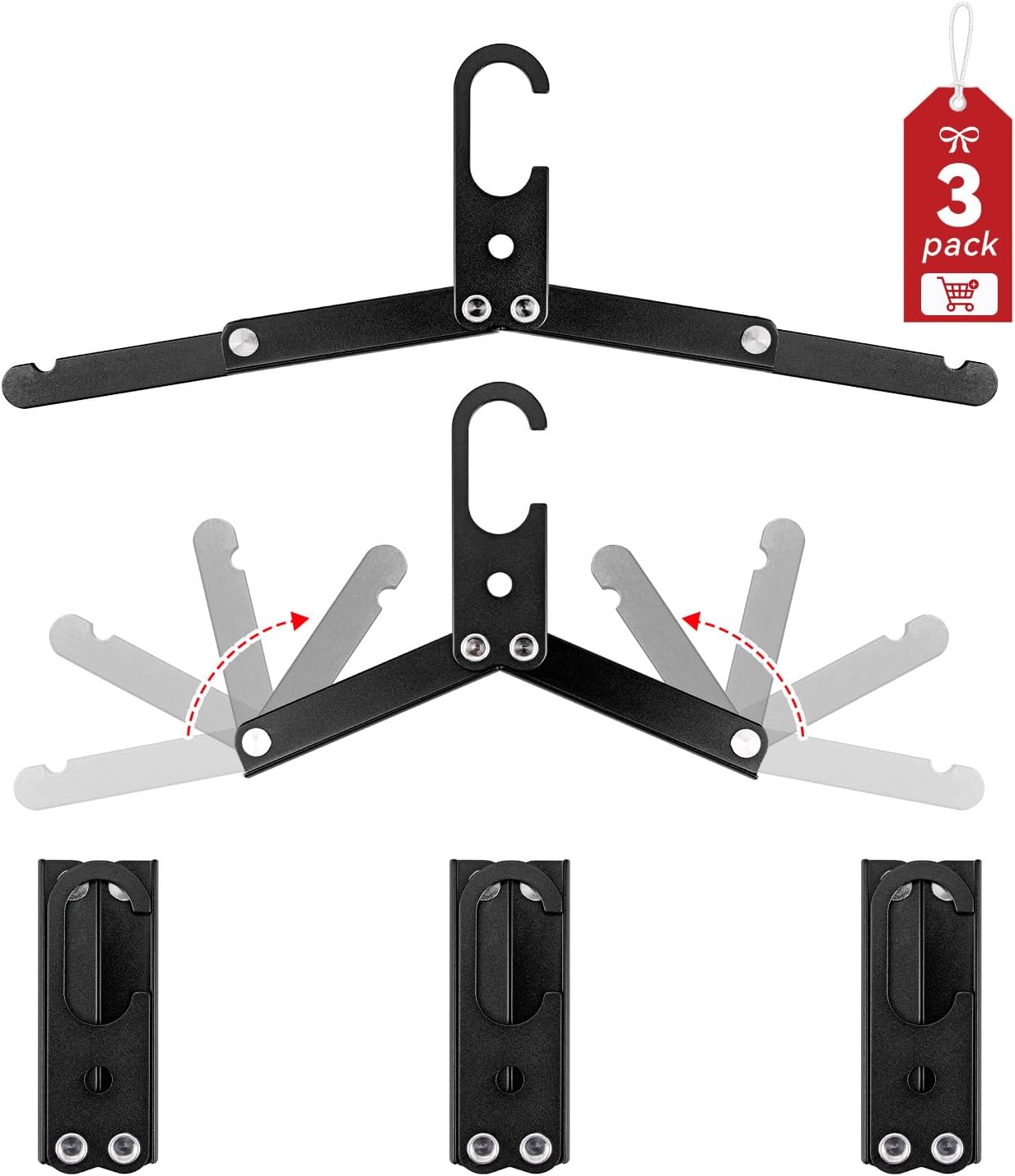 Hikeman Travel Hangers Metal Heavy Duty Folding Hangers for Wet Clothes Portable Space Saving Travel Accessories for Camping Cruise Hotel (3, Black)