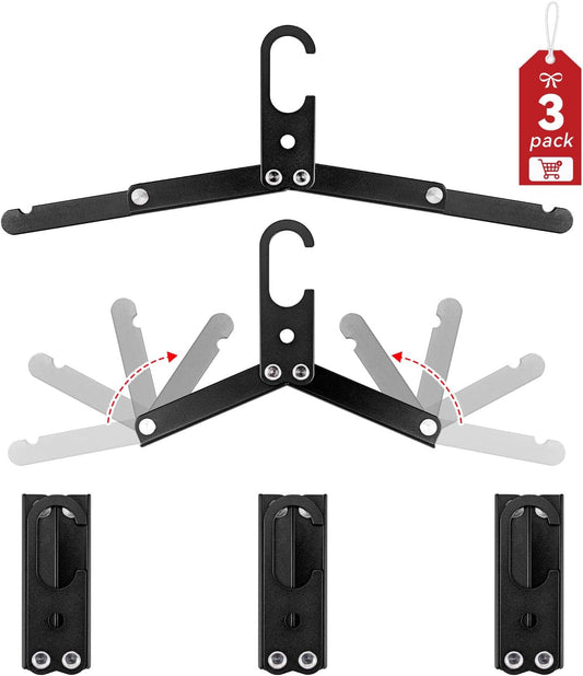 Hikeman Travel Hangers Metal Heavy Duty Folding Hangers for Wet Clothes Portable Space Saving Travel Accessories for Camping Cruise Hotel (3, Black)