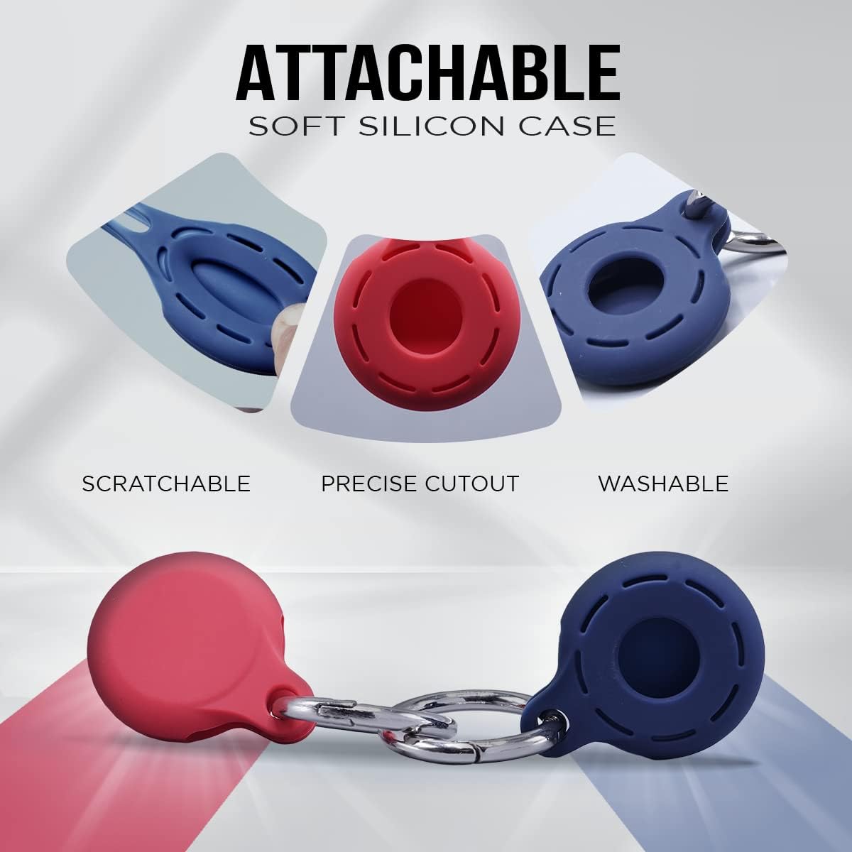 Apple AirTag 4 Pack Shockproof, Dustproof & Washable Cases, Silicon Holders with Accessories for Wallets, Luggage, Pet Collars, Key Finders (Blue - Red)