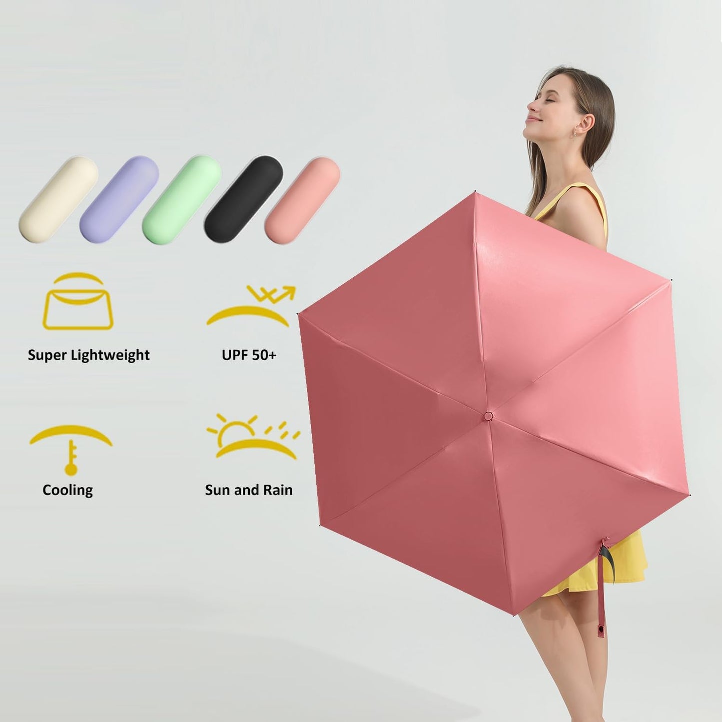 BAODINI Travel Mini Umbrella for Purse With Case Small Compact UV Sun Protection Sun Lightweight Tiny Pocket Umbrella for Women Kids and Men