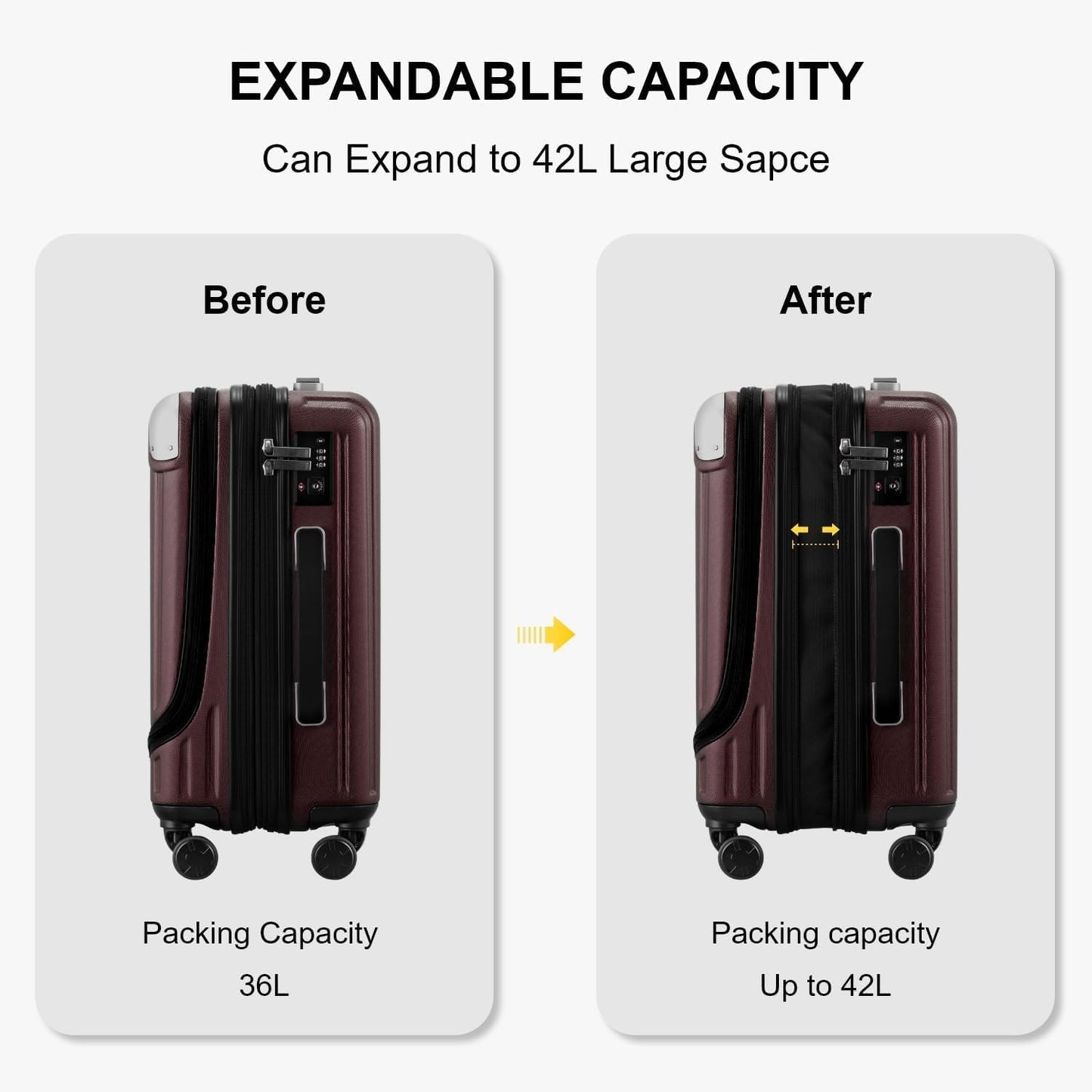 LEVEL8 Grace Carry On Luggage Airline Approved, 20 Inch Expandable Hardside Carry On Suitcase With Wheels, Abs+Pc Small Luggage with Tsa Lock, Red, 20-Inch