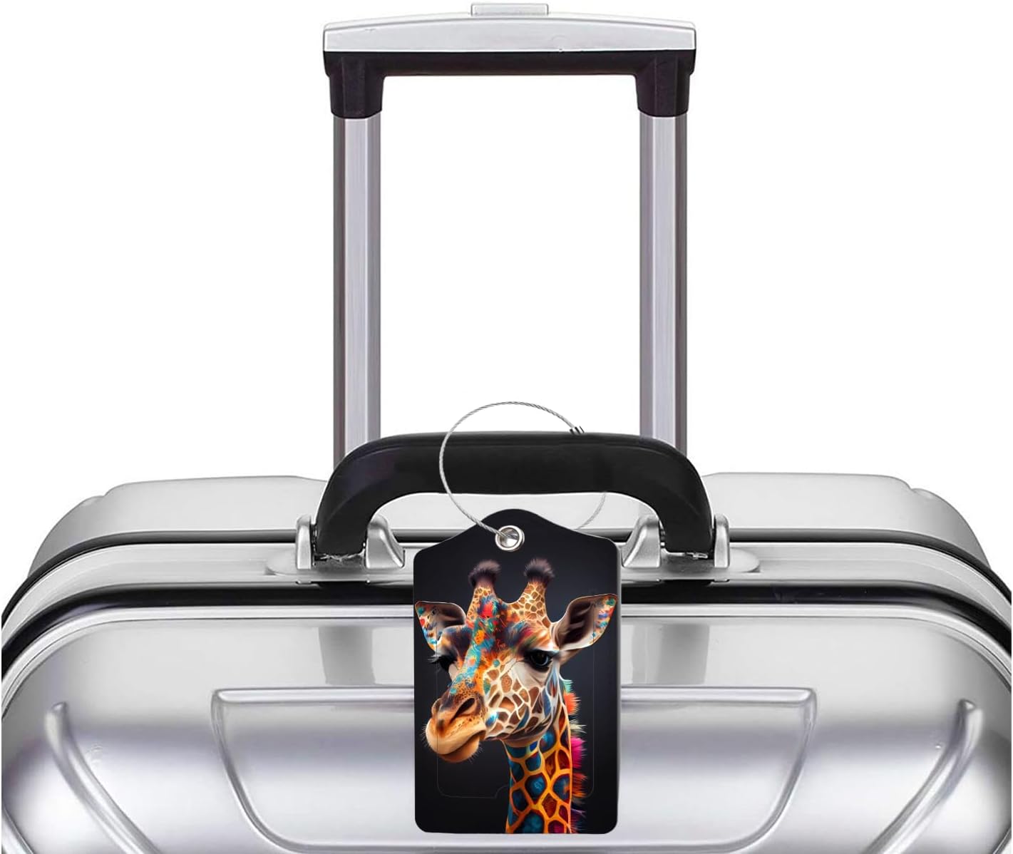 2 Pack Luggage Tag for Suitcase, Cute Unique Leather Bag Tags Identifiers Privacy Cover ID Label with Durable Steel Loop for Women Men Kids Girls Travel，GiraffeB