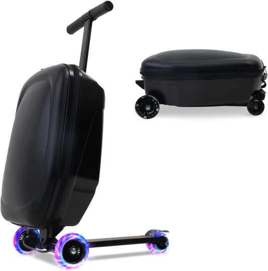 20" Scooter Suitcase for Kids, 2-in-1 Ride On Luggage with Wheels for Boys & Girls Ages 4-15, Foldable Hardshell Carry On Lightweight Travel Suitcase for Airplane
