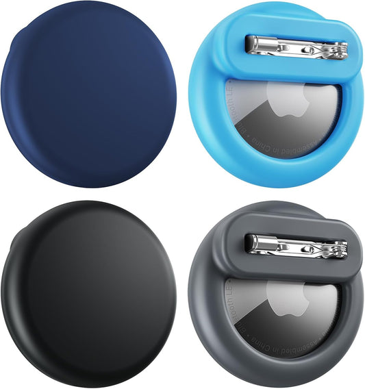 Compatible for Air Tags-4 Pack Apple Kids Hidden, for Airtag Holder for Kid, for AirTag Hidden Kids Holder with Invisible Pin, for Children, Elderly, Luggage, Clothing (Black Gray Navyblue Sky Blue)