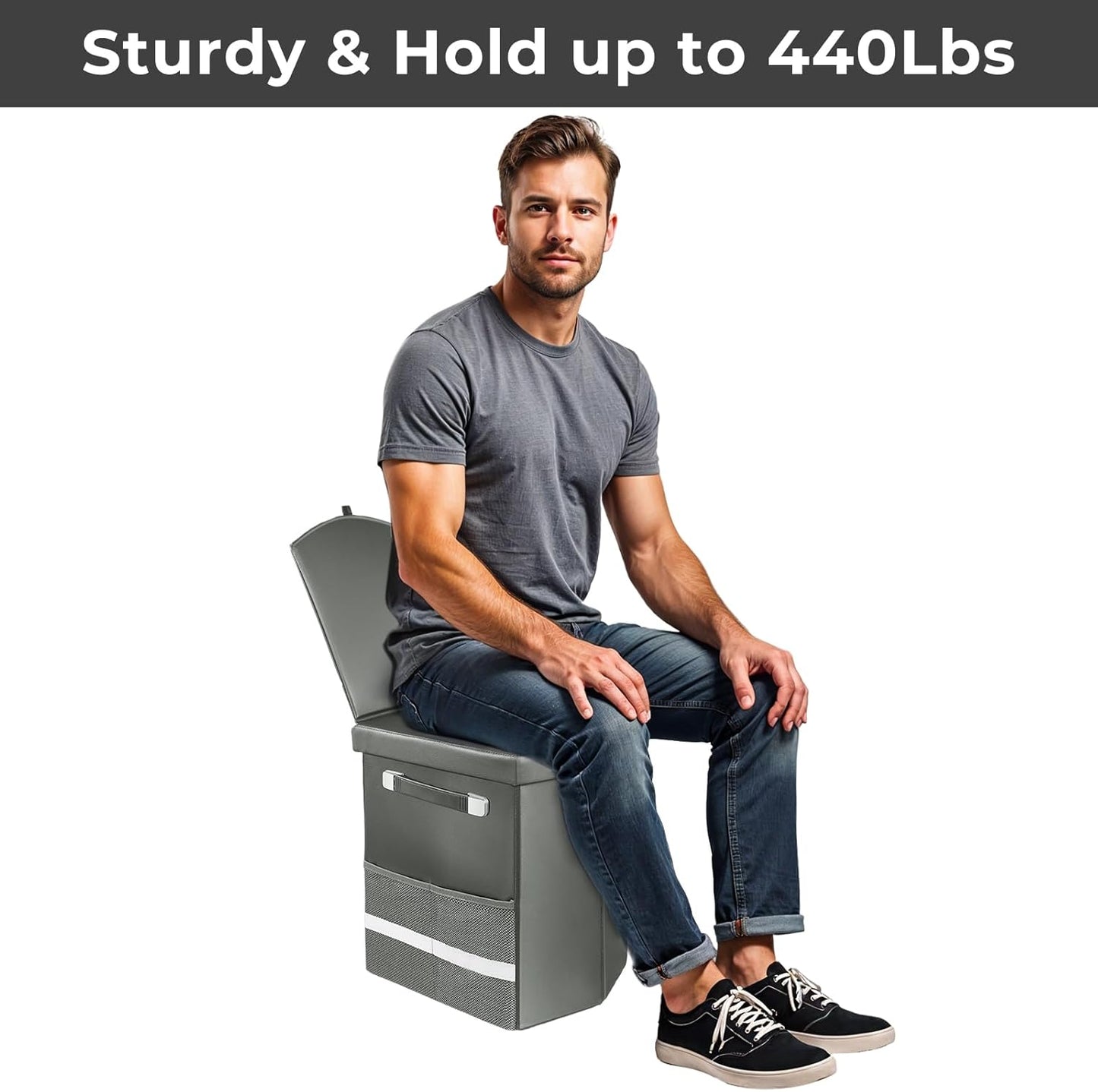 2025 Upgraded 16.5'' XL Portable Toilet for Adults,Tall Camping Toilet with Lid and Convenient Carry Bag, Portable Potty for Camping, Hiking, Car Travel,Truck, RV, Boating, Road Trips, Beach (Gray)