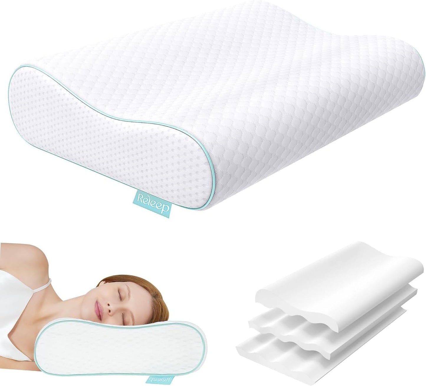 Ergonomic Memory Foam Pillow - Orthopedic Cervical Support Pillow for Neck & Shoulder Pain Relief, Adjustable Contour Pillow for All Sleeping Positions，King Size