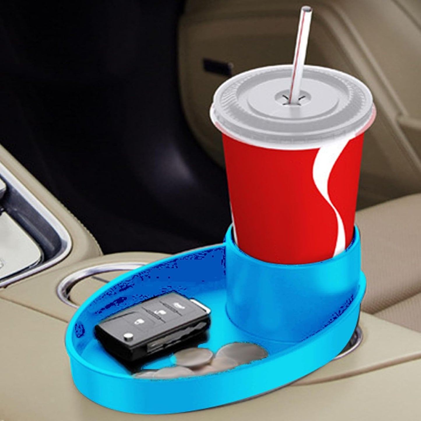 Snack Tray for Kids Car Seat with Secure and Sturdy Design, Versatile Usage, Compact and Portable Design, Easily Attachable, Cup Holder (Blue)