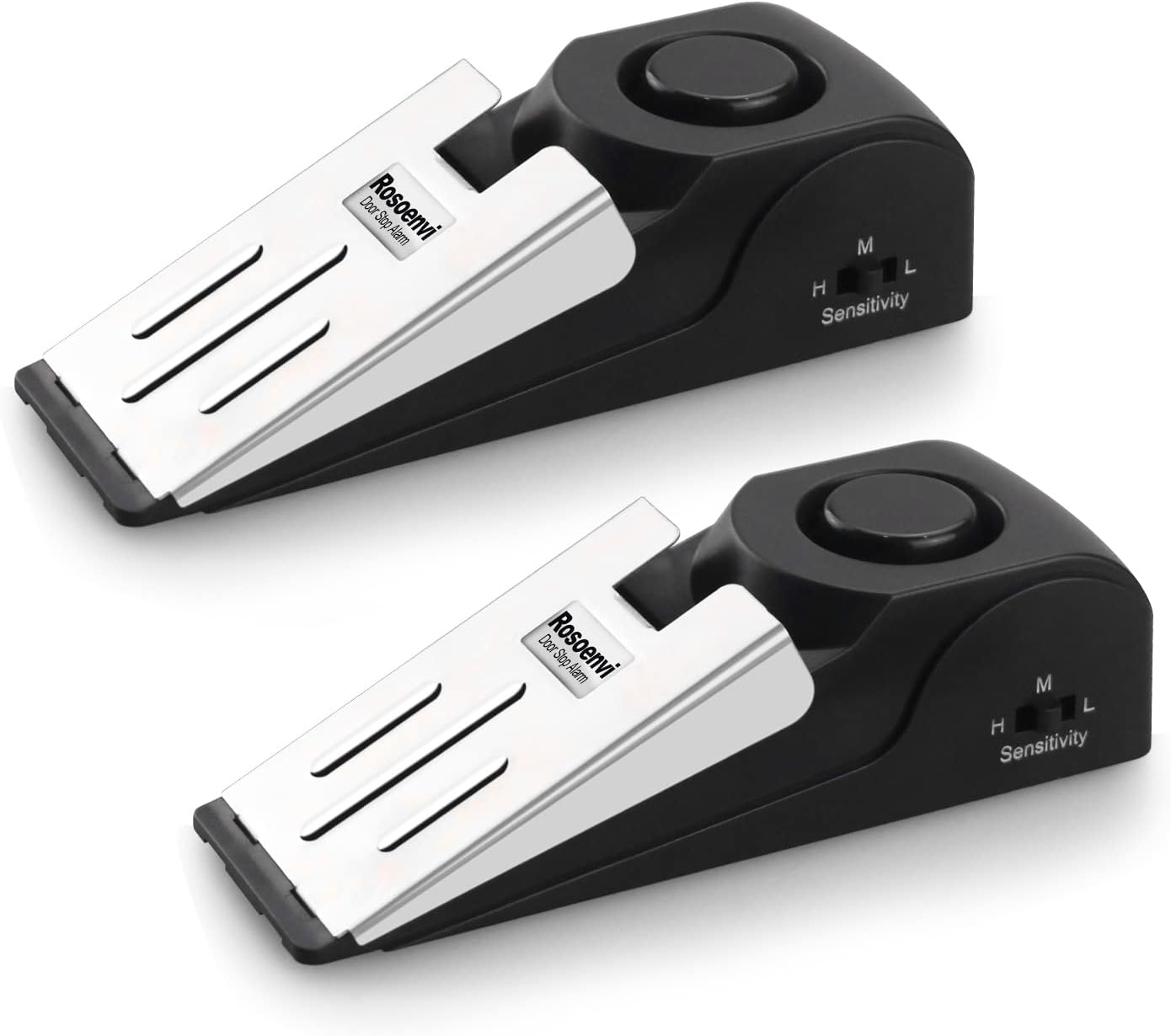 2 Pack Door Stop Alarm, Door Stopper with 120DB Security Alarm, Floor Wedge Door Stop Siren, Door Security Devices for Traveling, Apartment, Hotel and Home, Black