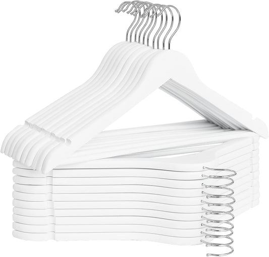 StorageWorks Wooden Hangers, Wood Coat Hanger for Coats, Shirts, Jackets, Pants, Suits, White Color, 20 Pack
