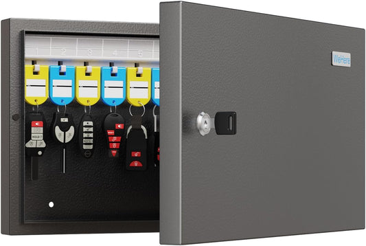 24-Key Cabinet Organizer - Key Lock Box & Safe Security Storage Holder for Valets, Hotels, Car & House Keys, Keeper Box - Black
