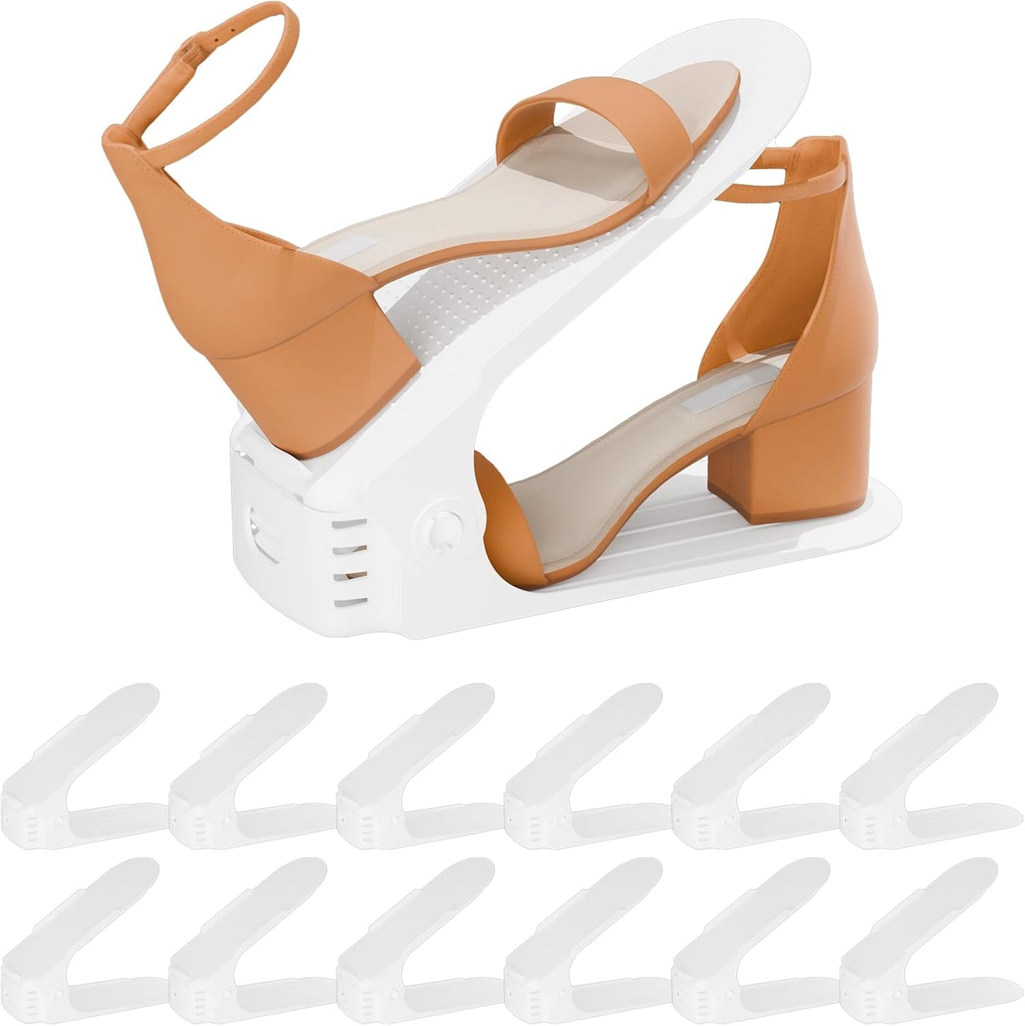 Shoe Slots Organizer, 12PCS Adjustable Double Layer Stack Shoe Rack, 50% Space-Saving Storage Rack Holder, White