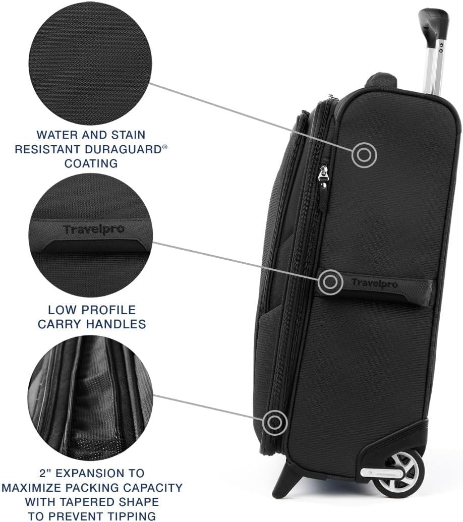 Travelpro Maxlite 5 Softside Expandable Upright 2 Wheel Carry-on Luggage, Lightweight, 22-Inch — Black
