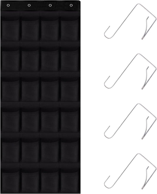 Over the Door Shoe Organizer, 24 Large Breathable Mesh Pockets, Hanging Storage Holder, Hanging Shoe Organizer(Black)
