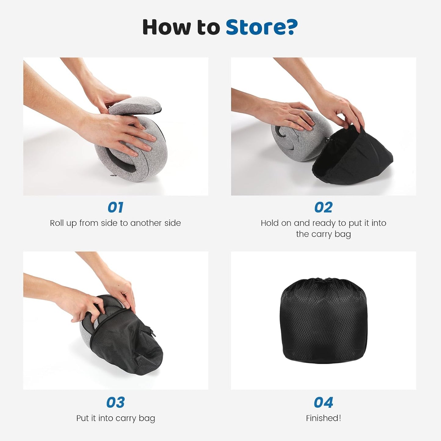 Neck Pillow Airplane,100% Pure Memory FoamTravel Neck Pillow Travel Neck Support Ergonomic &Portable Design Best for Sleeping Plane Car Train Office Flight (Small Grey)