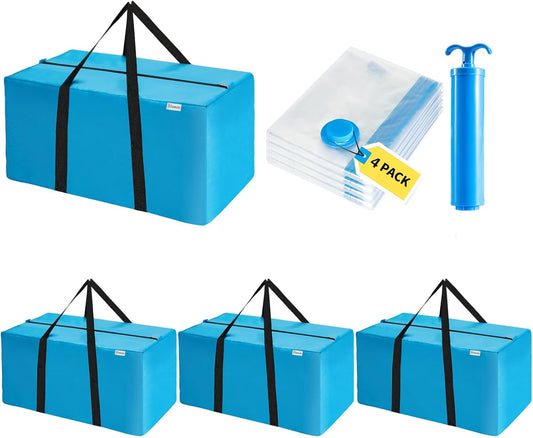 Extra Large Moving Bags Heavy Duty Space Saver Vacuum Storage Bag Vacuum Seal bags for Clothing Travel Packing bag Blue Bag for Moving Vaccine Sealed Blue Storage Bag (8 Pack)