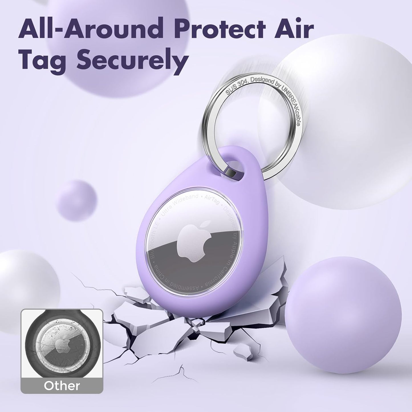 UNBREAKcable 4 Pack Macaron Colored for Apple AirTag Holder [Hold Air Tag Securely] [Easy to Install] Protective Case Waterproof TPU Shell with 304 Stainless Steel Key Ring Keychain