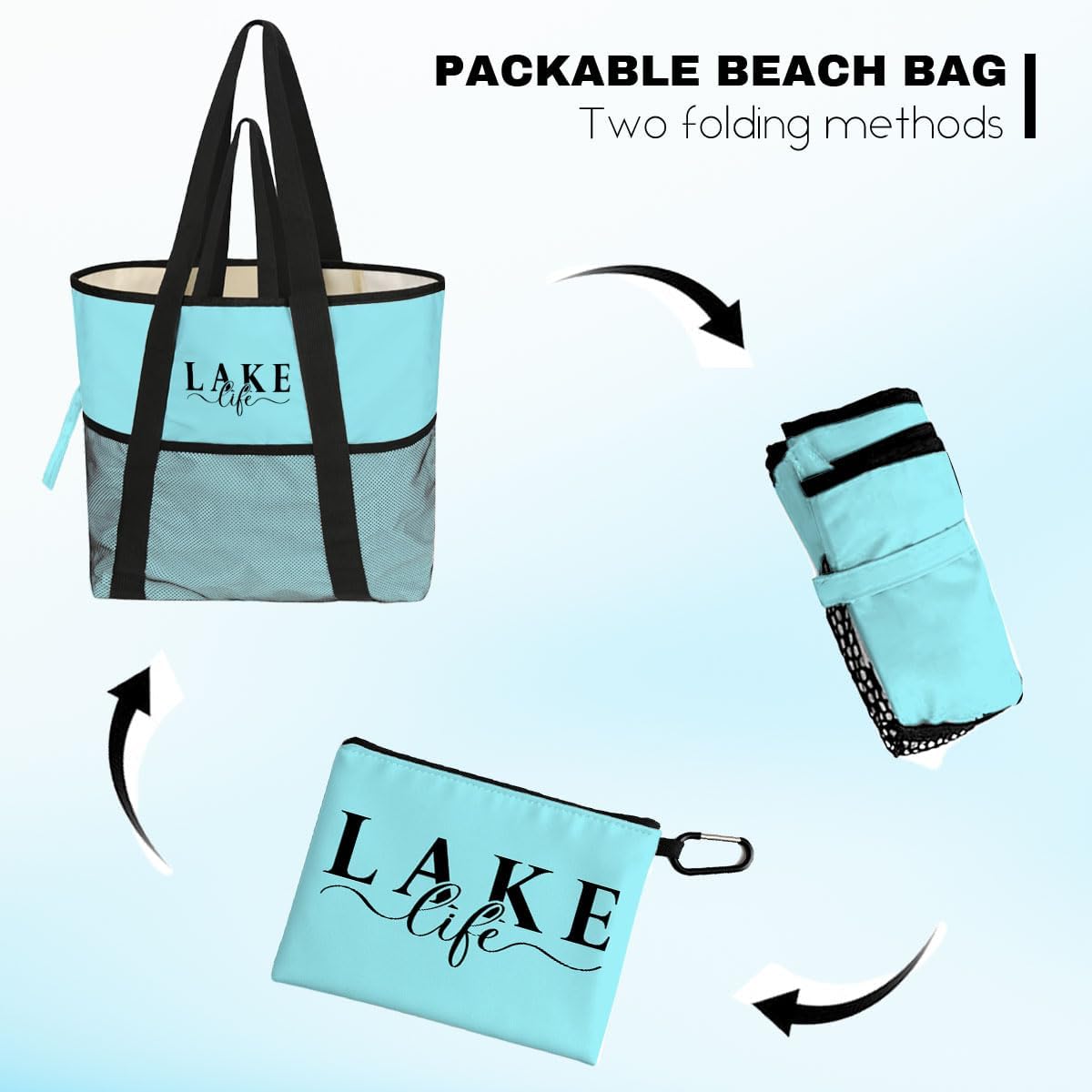 8-Pocket Waterproof Tote for Women -Sandproof Beach Bag with Zipper& Family | Foldable Travel Swim Bag (Gift-Ready)