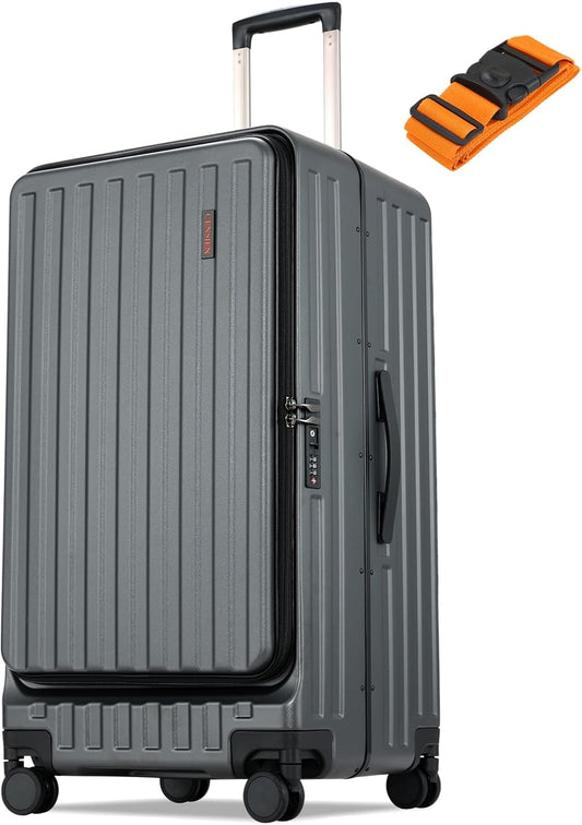 Checked Luggage, Large Suitcase 29 Inch Trunk Luggage with Spinner Wheels, Lightweight ABS+PC Hard Shell with Aluminum Frame, Top Opening, TSA Lock (Grey, 1PC)