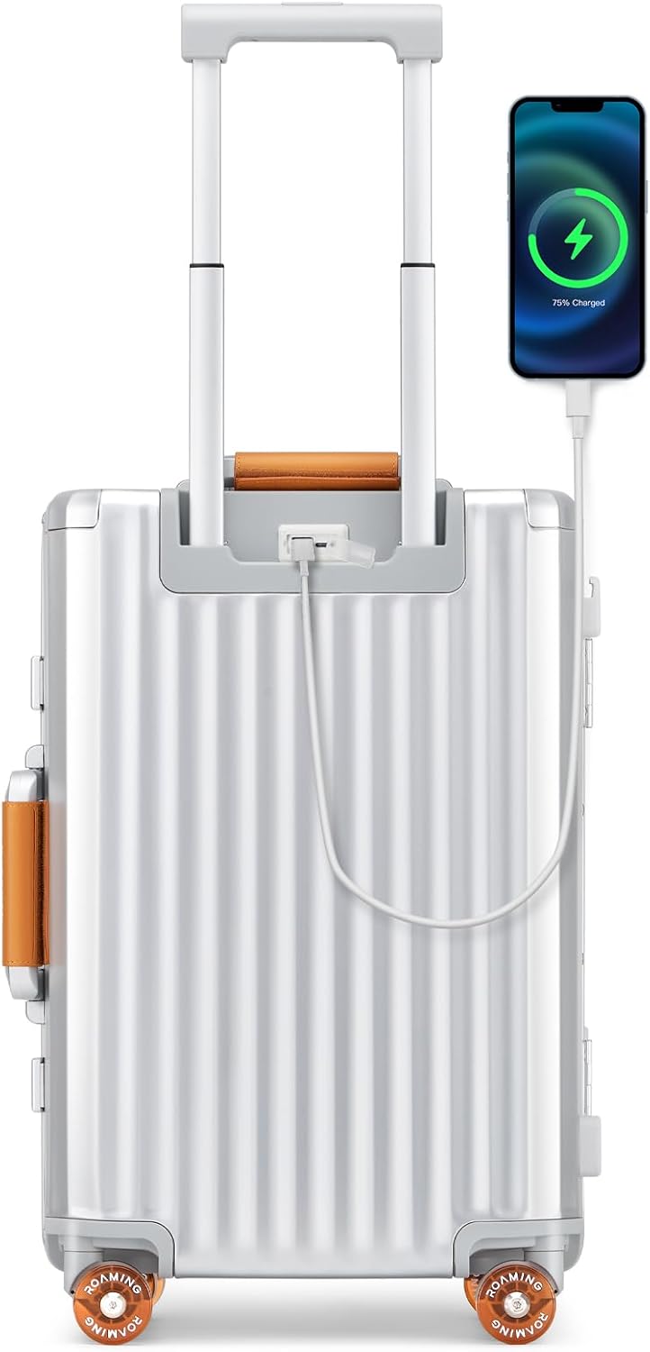 ROAMING 20 Inch Carry-On Luggage Durable All Aluminum Hardshell Suitcase - Zipperless Luggages Airline Approved with 360° Spinner Wheels, TSA Lock USB Port, Smart Organizational Pockets