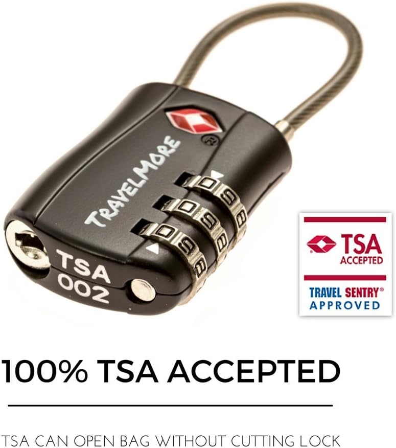 TravelMore 10 Pack TSA Approved Travel Combination Cable Luggage Locks for Suitcases - Orange (10 Pack, Black)