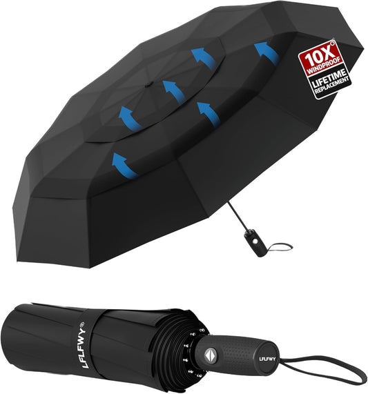 Windproof Travel Umbrella Compact, Automatic Open Close Umbrellas for Rain,Fiberglass Frame, Vented Triple Layer