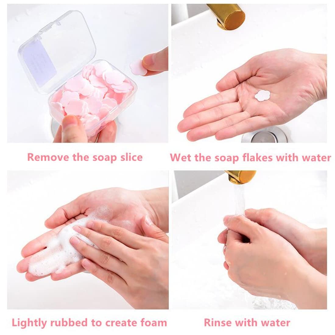 4 Different Scented Mini Fresh Portable Disposable Petal Hand Wash Sheets, Dissolvable Hand Bath Soap, Suitable for Children and Adults, Outdoor, Travel, Camping, 4 Boxes (Approx 400 Sheets)