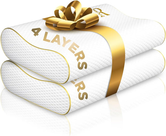 4-Layer Queen (2-Pack), Contour Pillow, Side Sleeper, Orthopedic, Neck Support, Pillow for Neck Pain, Pillow for Side Sleepers, CertiPUR-US