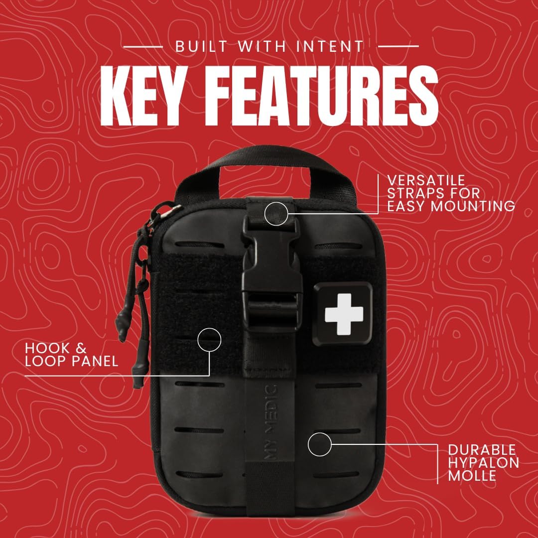 My Medic Sidekick Pro - Camping Hiking and Backpacking First Aid Kit - 70 Items with Tourniquet - HSA and FSA Eligible - Small Ifak Great for Travel or Motorcycle - Portable Emergency Kit – Black