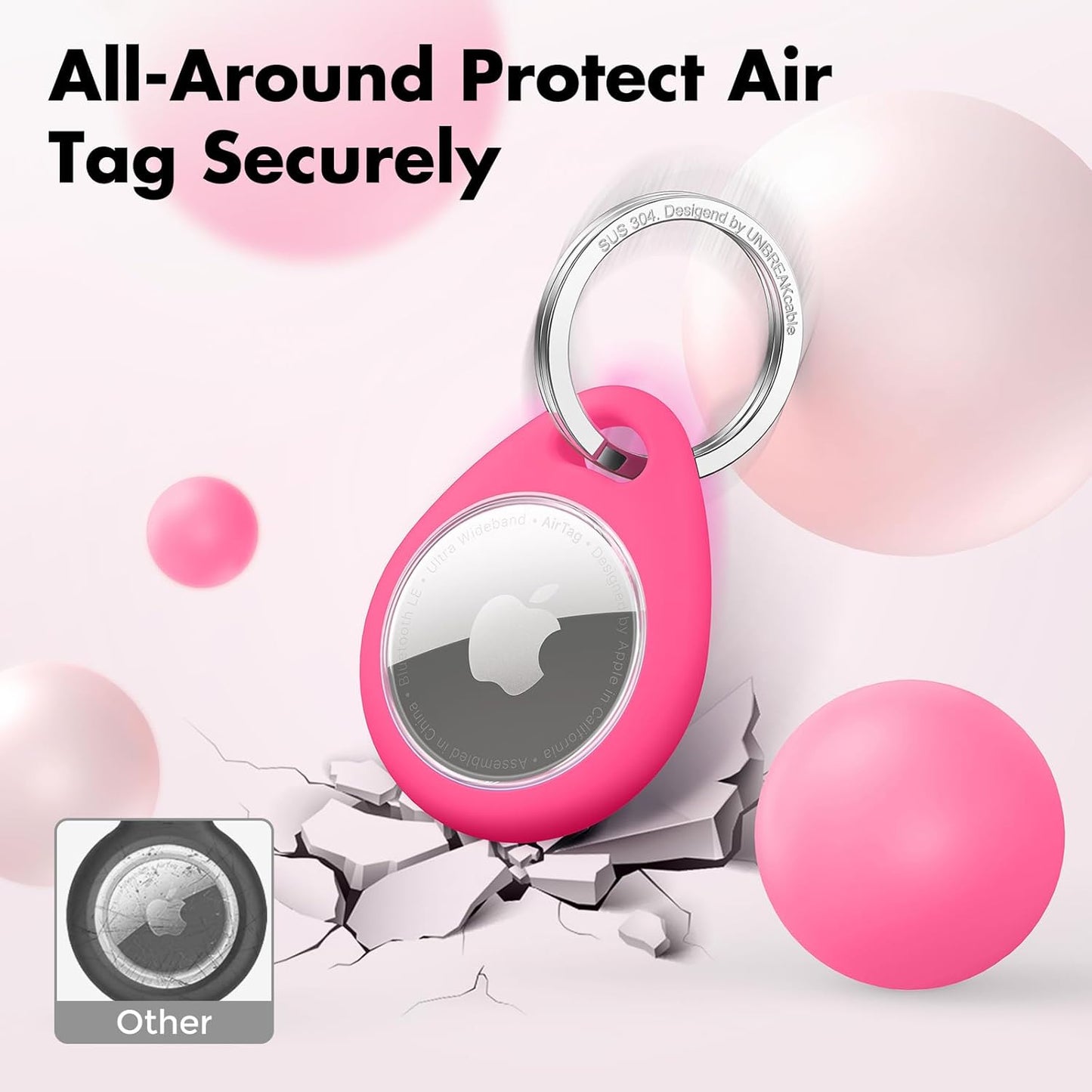 UNBREAKcable 4 Pack Holder for Apple AirTag [Fit Tightly Design] [Hold Air Tag Securely] [Easy to Install] Protective Case Waterproof TPU Shell with 304 Stainless Steel Key Ring Keychain, 4 Color