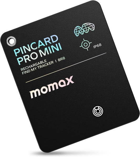 Momax Wallet Tracker Smart Finder - Rechargeable Slim Bluetooth Key Tracking Card with 1-Year Battery, Apple Find My (iOS Only), Item Locator for Luggage Tag, Suitcase, Passport, Backpacks, Mini Size