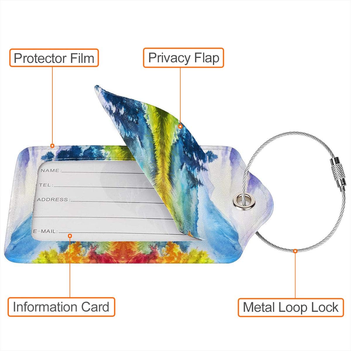 2 Pack Luggage Tag for Suitcase, Cute Unique Leather Suitcase Tags Identifiers with Privacy Name Address Labels & Durable Steel Loop for Women Men Travel