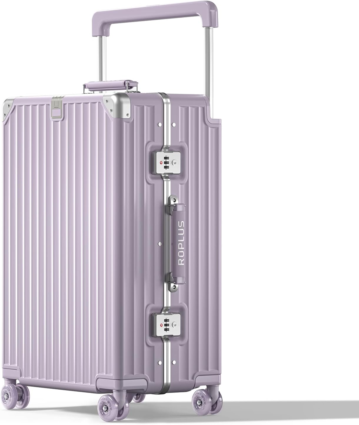 Aluminium Frame Checked-Luggage with Smooth Jelly Wheels, Hardside Zipperless Rolling Suitcase with TSA Lock (Purple, 24-Inch)