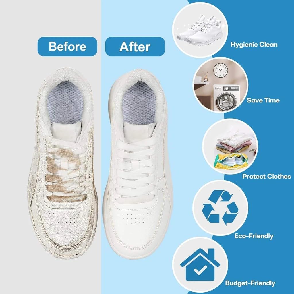 2-Pack Shoe Laundry Bags for Washer & Dryer – Reusable Sneaker laundry Bag with 360° Microfiber Cushion – Anti-Deform, Tear-Resistant, Foldable shoe washing machine bag, 39x19cm – Yellow