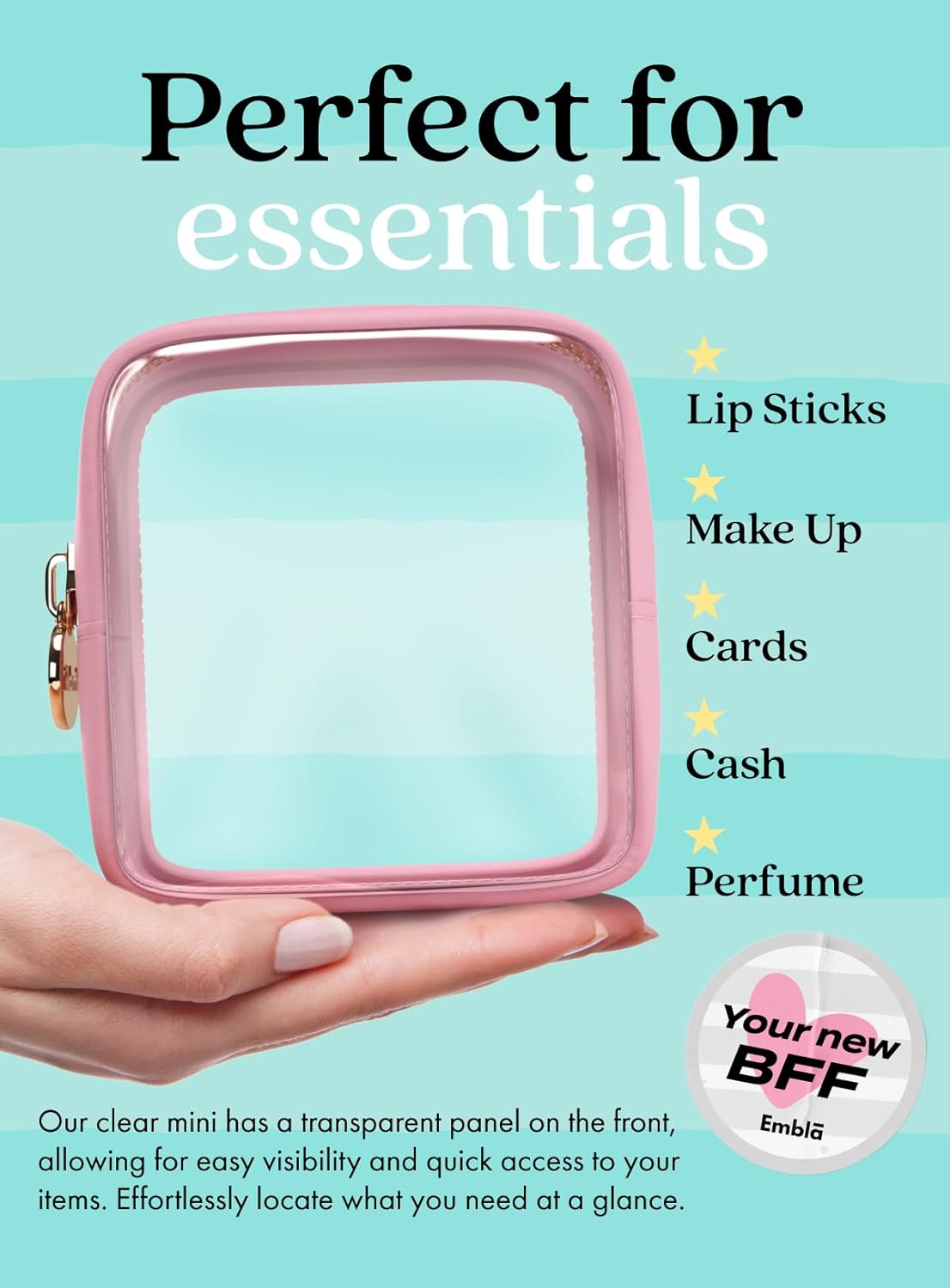 Clear Makeup Bag Zipper Pouch, Transparent Cosmetic Case Organizer, TSA Approved Travel Toiletry Case, Travel Accessories Essentials Makeup Tote for Women, Mini Cute Make up Bag for Purse - Flamingo