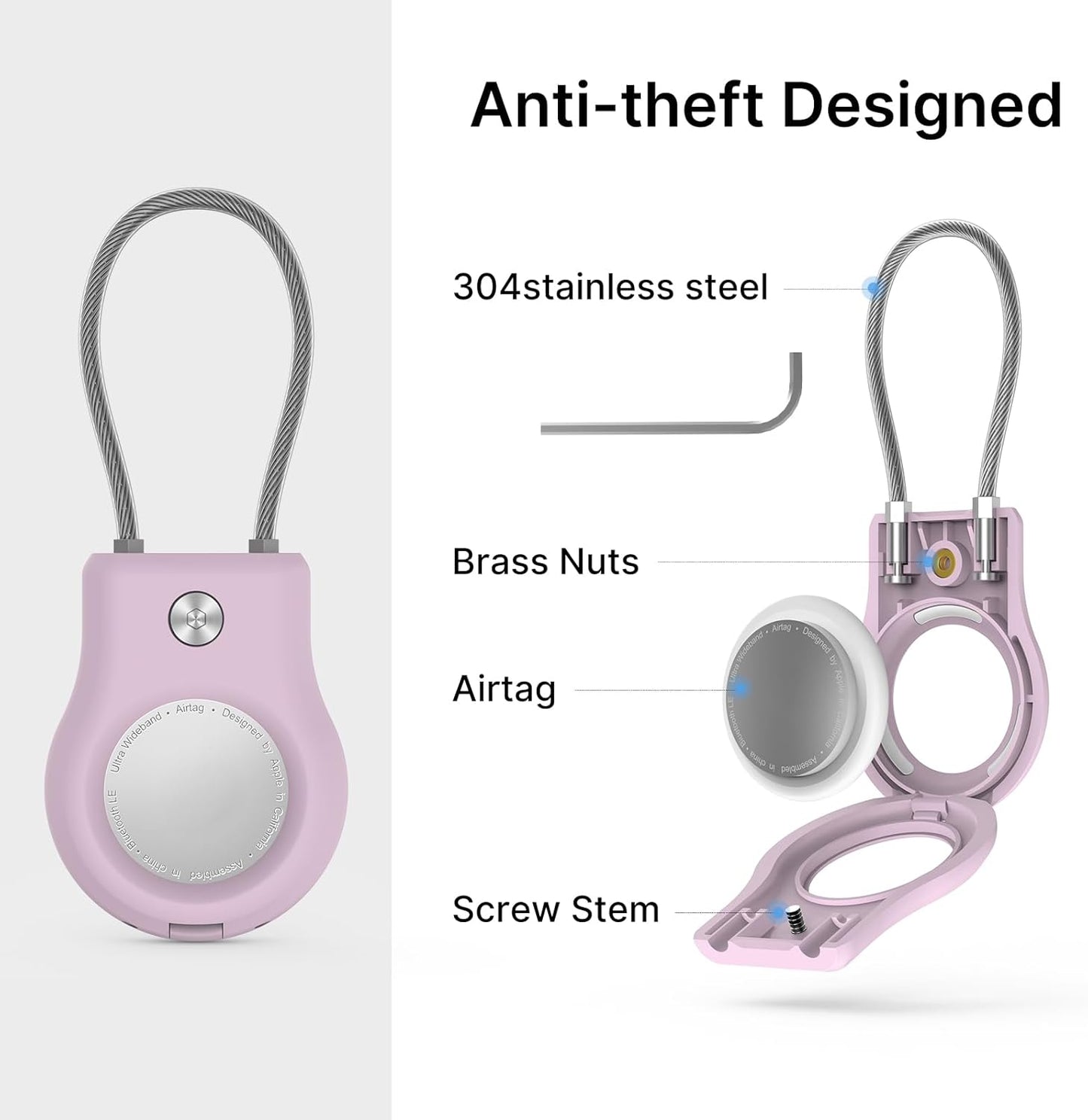 Air tag Holder,(4 Pack) Air tag Keychain with Secure Lock,Air Tags Case with Wire Cable for Apple Airtag,Anti-Lost Protective Case with Keyring for Luggage, Key, Pet, Bag, Black/Purple