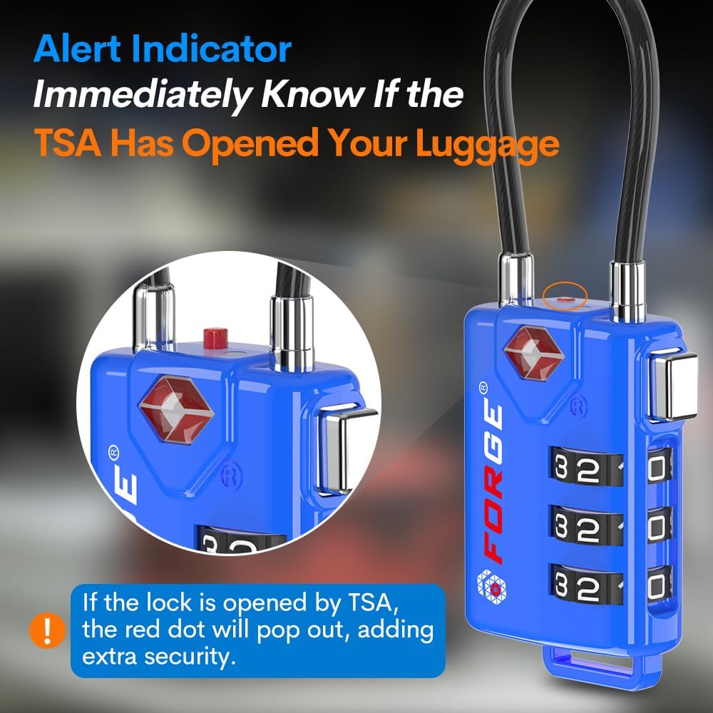 Bright Colors, TSA Approved Luggage Locks 4 Pack, Re-settable Combination with Alloy Body, Blue 4 Locks.