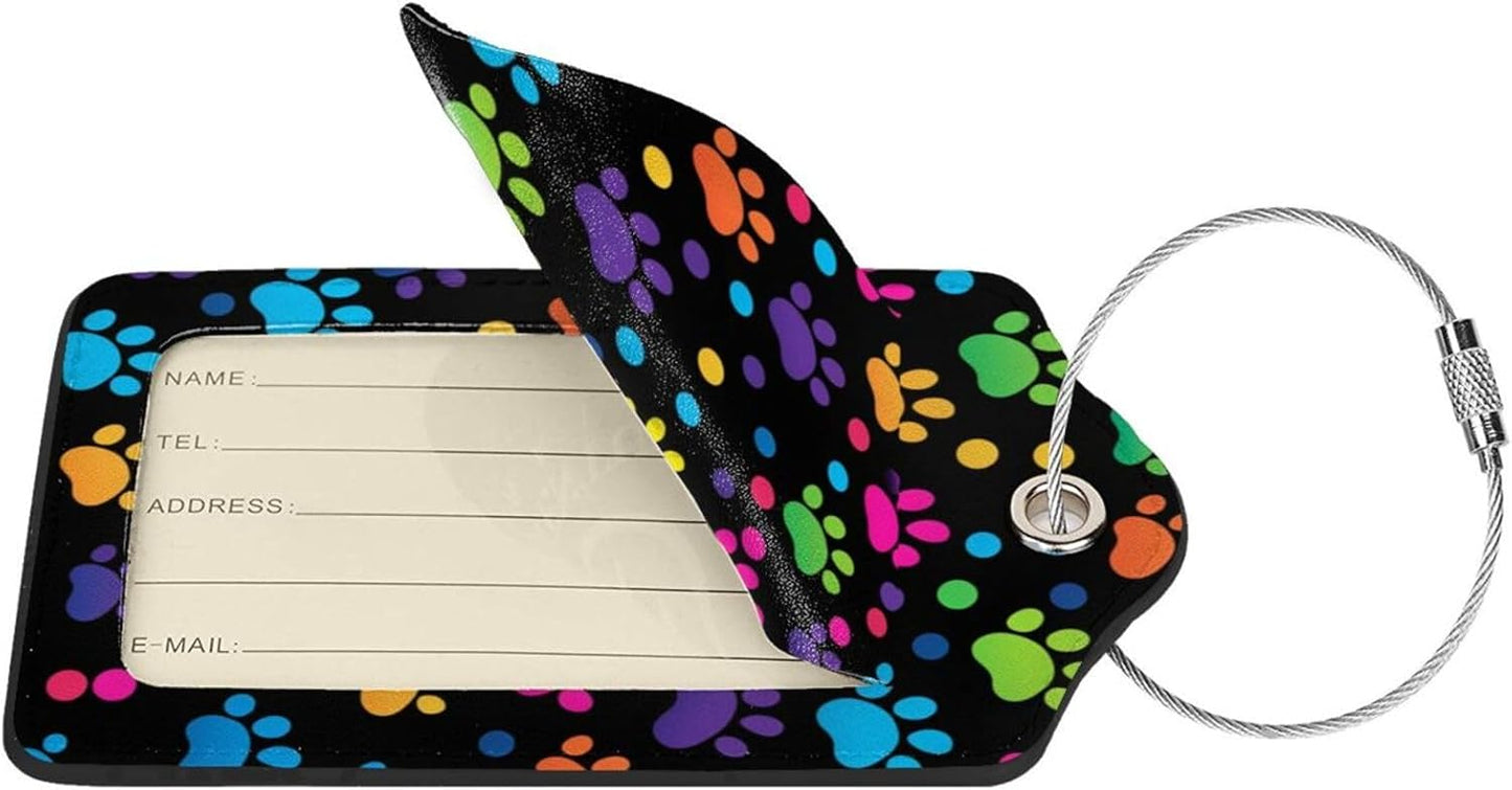 Cute Dog Paws Leather Luggage Tag with Stainless Steel Ring, Fun Name Id Card Cover Travel Bag Tag Set, Suitable for Travel Bag Luggage Women Men 4 PCS