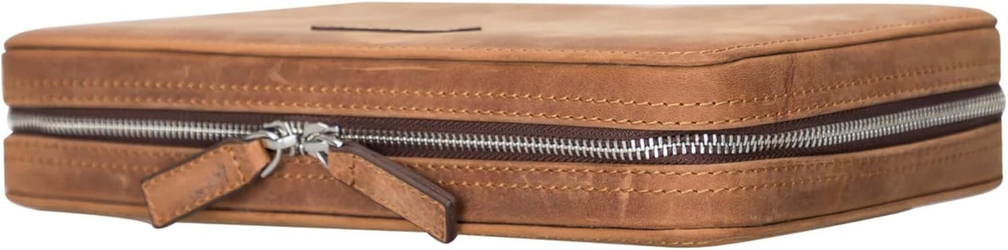 Medicine Handmade Leather Cable Organizer Bag – Full-Grain Leather Travel Tech Case for Cords, Chargers & Accessories – Zippered Storage for Men & Women (Antic Brown)