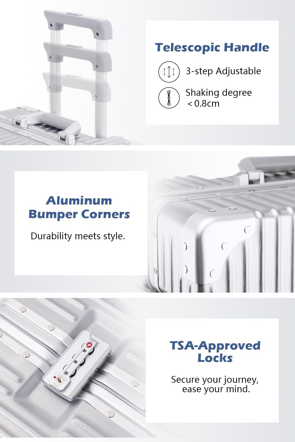 HotWay 28 Inch Checked in Luggage with Aluminum Frame,PC Hard Shell Suitcase with Spinner Wheels and TSA Lock, Large Suitcase for Travel, White