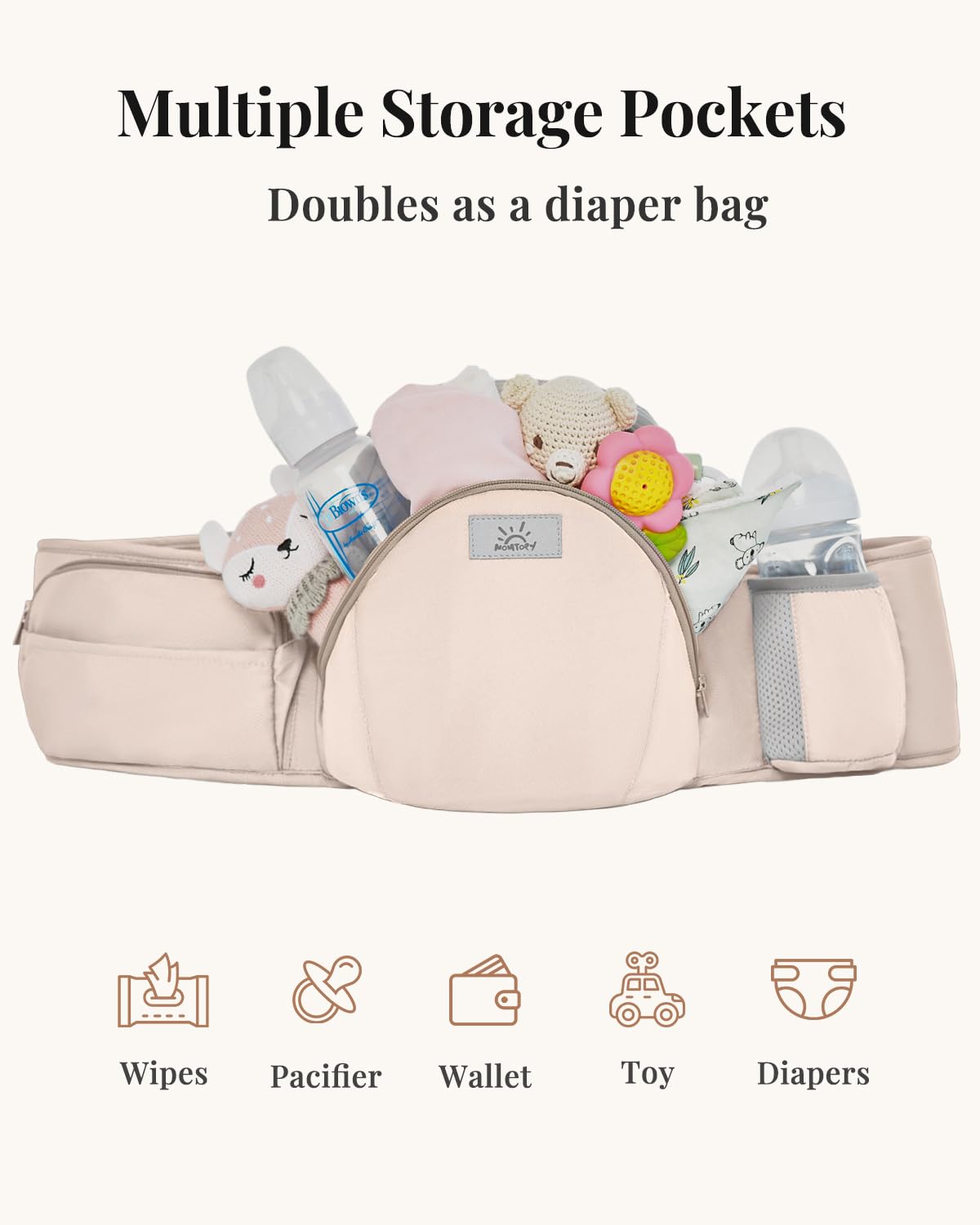 MOMTORY Carryall™ Pro Baby Carrier, Safety-Certified 6-in-1 Ultra Storage Baby Carrier Newborn to Toddler, Front & Back Baby Holder Carrier with Hip Seat, Soft Pink