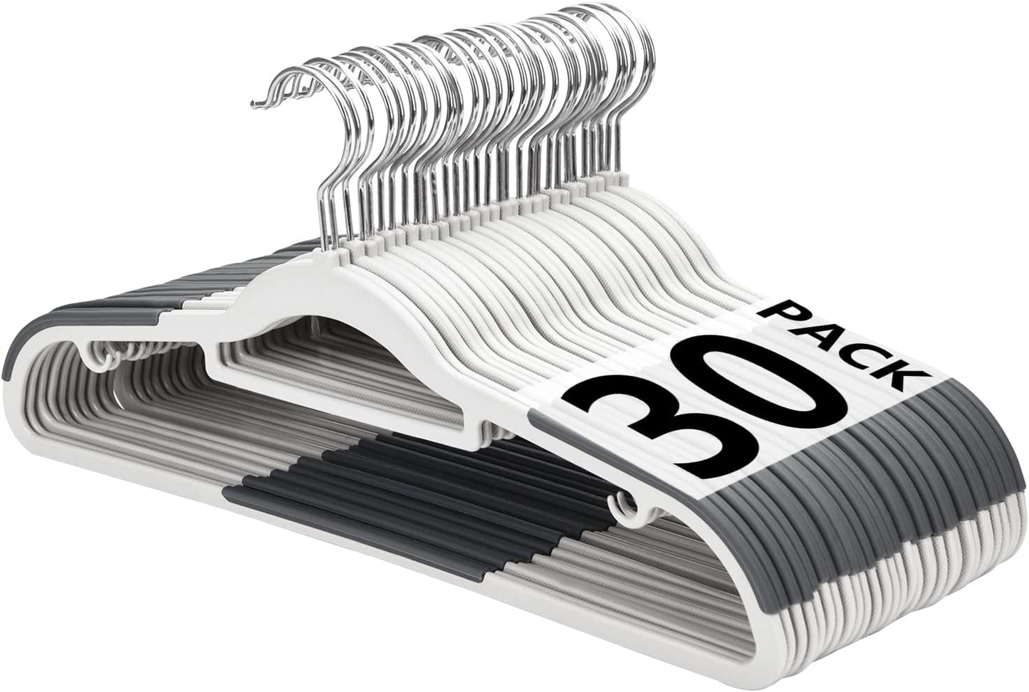 Plastic Hangers 30 Pack, Slim Hangers Non Slip for Closet, Non-staining Space Saving Hanger, 17.1 inches Coat Hanger Heavy Duty Hanging Dry Wet Clothes, Gray