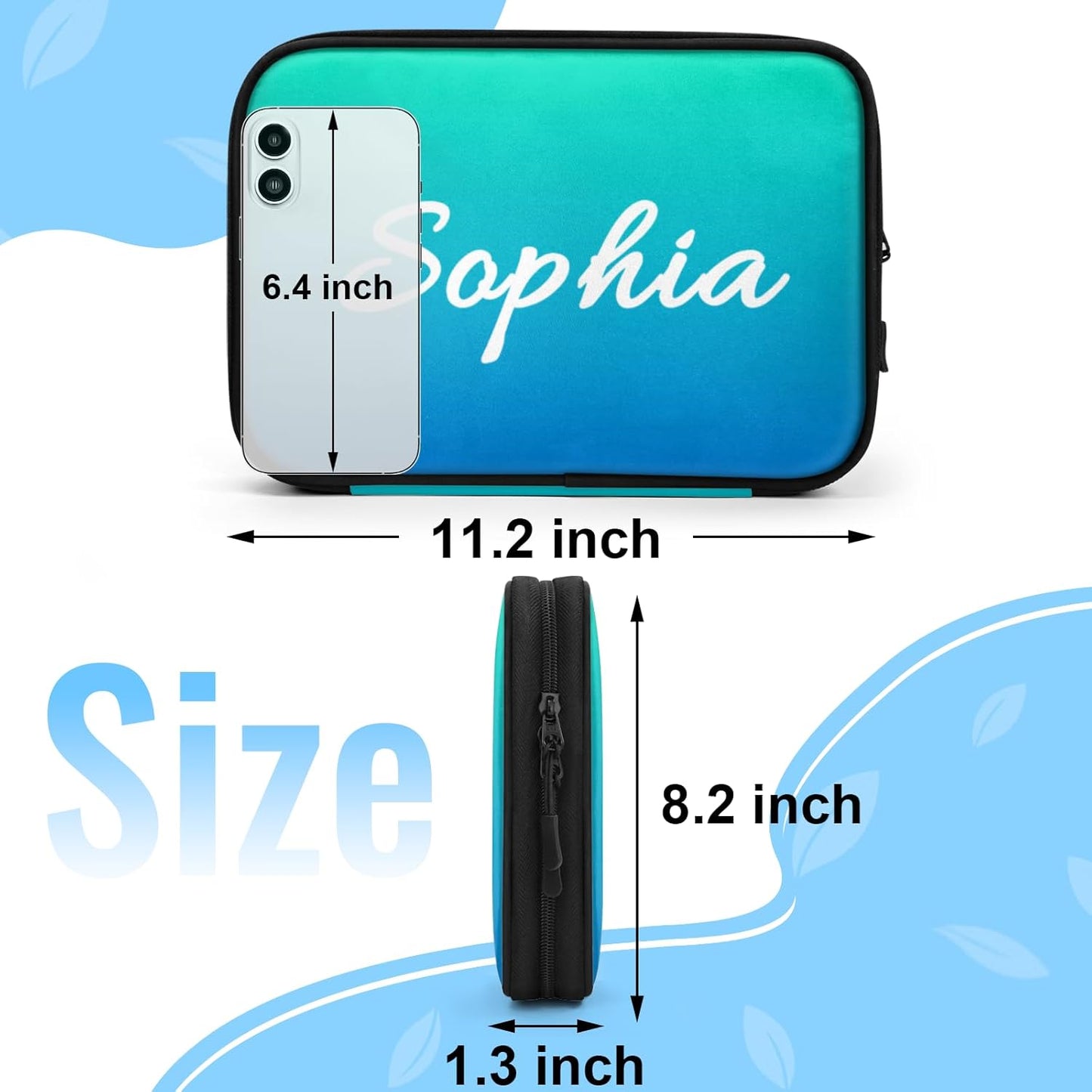 Personalized Electronics Organizer Travel Case Custom Name Cord Storage Bag Tech Accessories Pouch for Cable Charger Phone, Blue