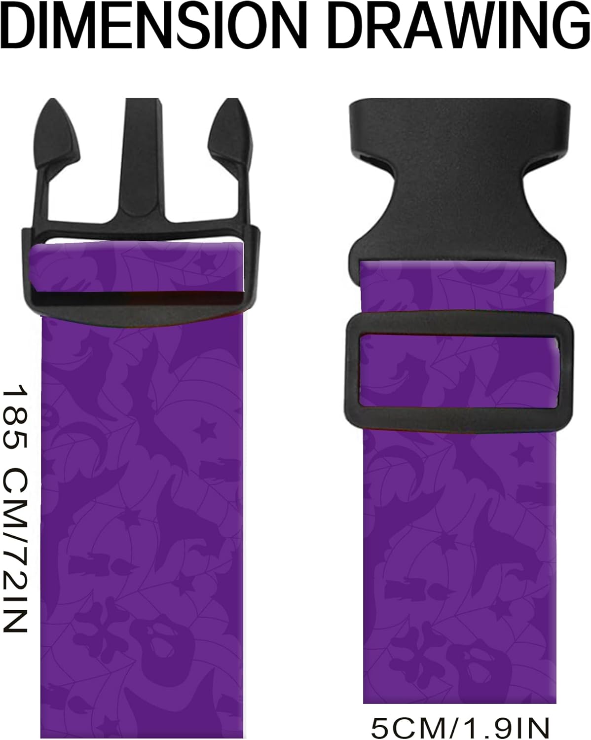 Luggage Straps for Suitcases, Adjustable Travel Belt, Durable Wide Luggage Strap, Cute Suitcase Strap Identifiers with Buckle, Bag Straps for Luggage, Purple Bats Skulls
