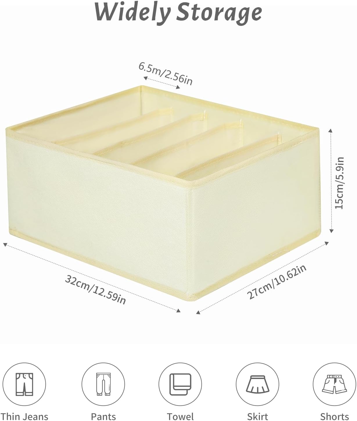 Jeans Drawer Organizers for Clothing, 5 Compartment Wardrobe Storage Box, Washable Clothes Organizer for Folded Clothes, Jeans, Pants, Leggings, t-shirts(Beige)