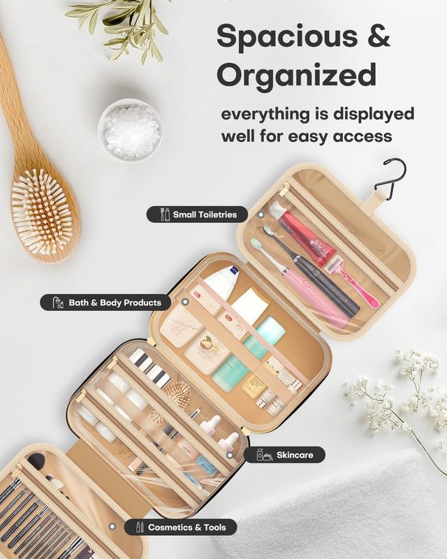 HOTOR Travel Toiletry Bag for Women & Men, Waterproof Makeup Bag with Hanging Hook and Multiple Pockets, Cosmetic Bags for Women, Travel Essentials, 11.2'' x 3.2'' x 8.9'', Aegean-Blue